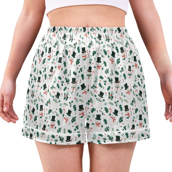 Women's Silk Pajama Shorts Snowman Holding A Cane Pajama Shorts Women's Casual Pajama Shorts with Pockets