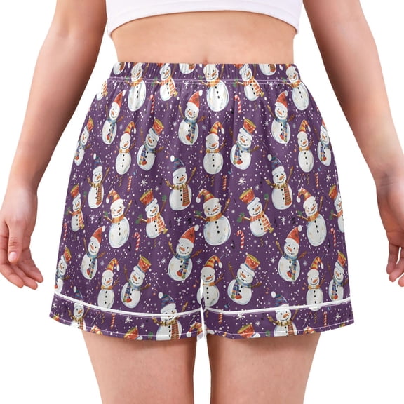 Women's Silk Pajama Shorts Snowman Instrumental Pajama Shorts Women's Casual Pajama Shorts with Pockets