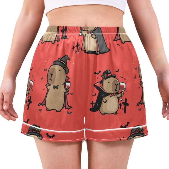 Women's Silk Pajama Shorts Vampire Capybara Pajama Shorts Women's Casual Pajama Shorts with Pockets