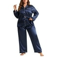 thumbnail image 1 of Women's Silk Pajamas Set Long Sleeve Comfy Button Down Satin Nightwear 2 Piece Pajama Set Women, 1 of 4