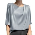 thumbnail image 1 of Women's Silk Satin Blouses Summer Casual Tops Women Half Sleeve Round Neck Elegant Shirt Loose Going Out Blouses Comforty Breathable Clothing, 1 of 3