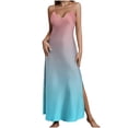 thumbnail image 1 of Women's Silk Satin Cami Nightgown Spaghetti Strap V Neck Sleep Dress Slip Chemise Sleepwear Gradient Long Lounge Dress, 1 of 6