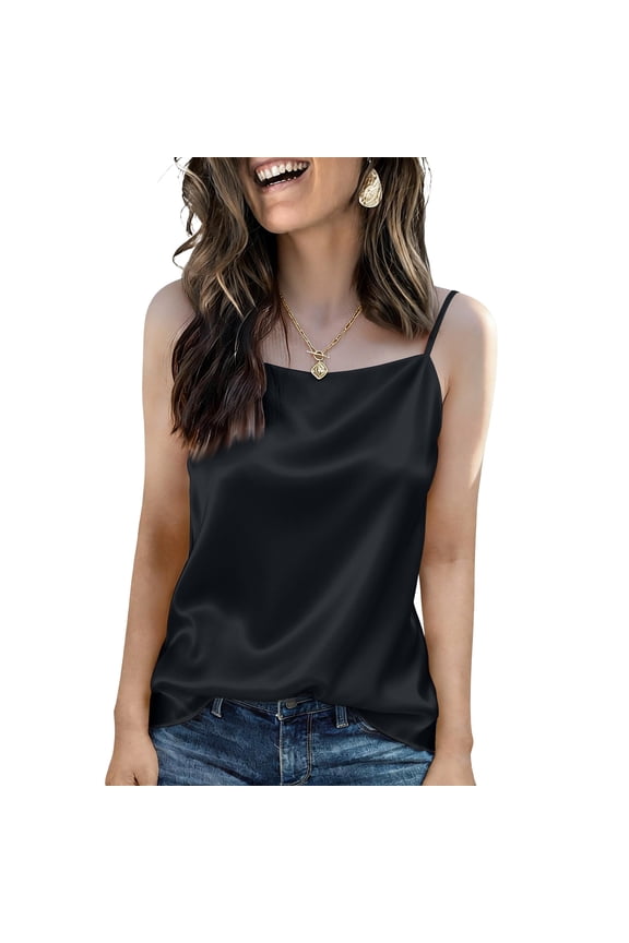 Women's Silk Satin Camisole Cowl Neck Tank Top Cami Silky Basic Tank Shirt Blouses Wine XL