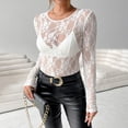 thumbnail image 1 of Women's Silk Satin Camisole Tank Tops JIANLAI Long Sleeve Mock Neck Sheer Blouse See Through Floral Lace Tops (S-2XL) White, 1 of 4