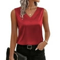 thumbnail image 1 of Women's Silk Satin Camisole Tank Tops V Neck Dressy Casual Sleeveless Blouses Summer Business Work Shirts Red S, 1 of 6