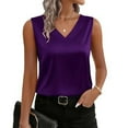 thumbnail image 1 of Women's Silk Satin Camisole Tank Tops V Neck Pleated Dressy Casual Sleeveless Blouses Summer Business Work Shirt Dark Purple XL, 1 of 6
