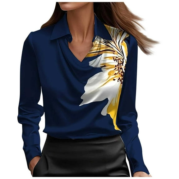 Women's Silk Satin Cowl Neck Blouse Elegant Long Sleeve Work Shirt Dressy Business Casual Top for Office