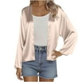 thumbnail image 1 of Women's Silk Satin Cropped Cardigan Casual Lightweight Soft Solid Blouse Open Front Long Sleeve Beach Wear Cover Ups, 1 of 8