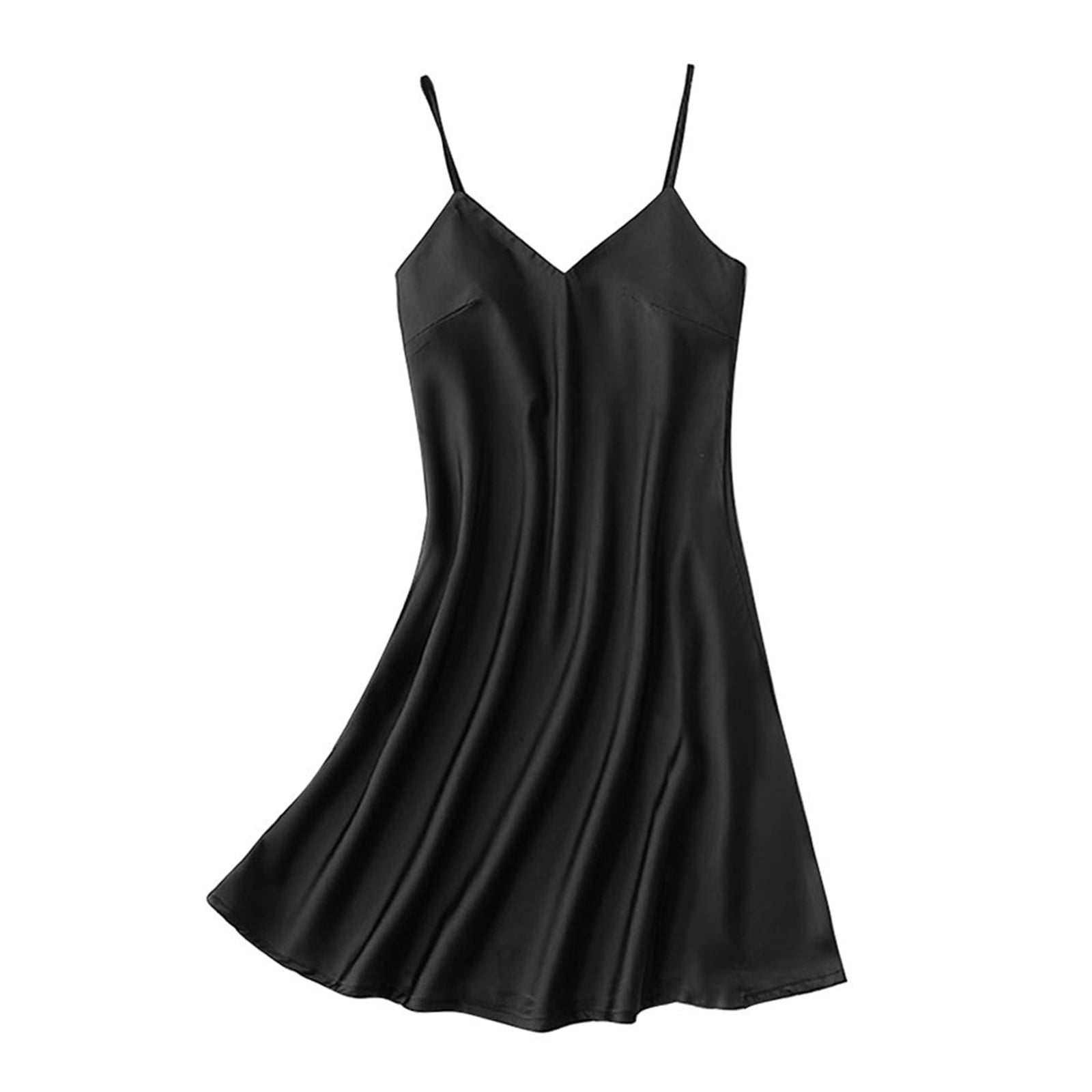Women's Silk Satin Nightgown Casual V Neck Spagetti Strap Slip Pajama Dress Summer Cami