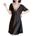 thumbnail image 1 of Women's Silk Satin Nightgown Lace V-Neck Loungewear Sleeveless Sleepwear Midi Length Nightgown Long Pajamas Dress, 1 of 3
