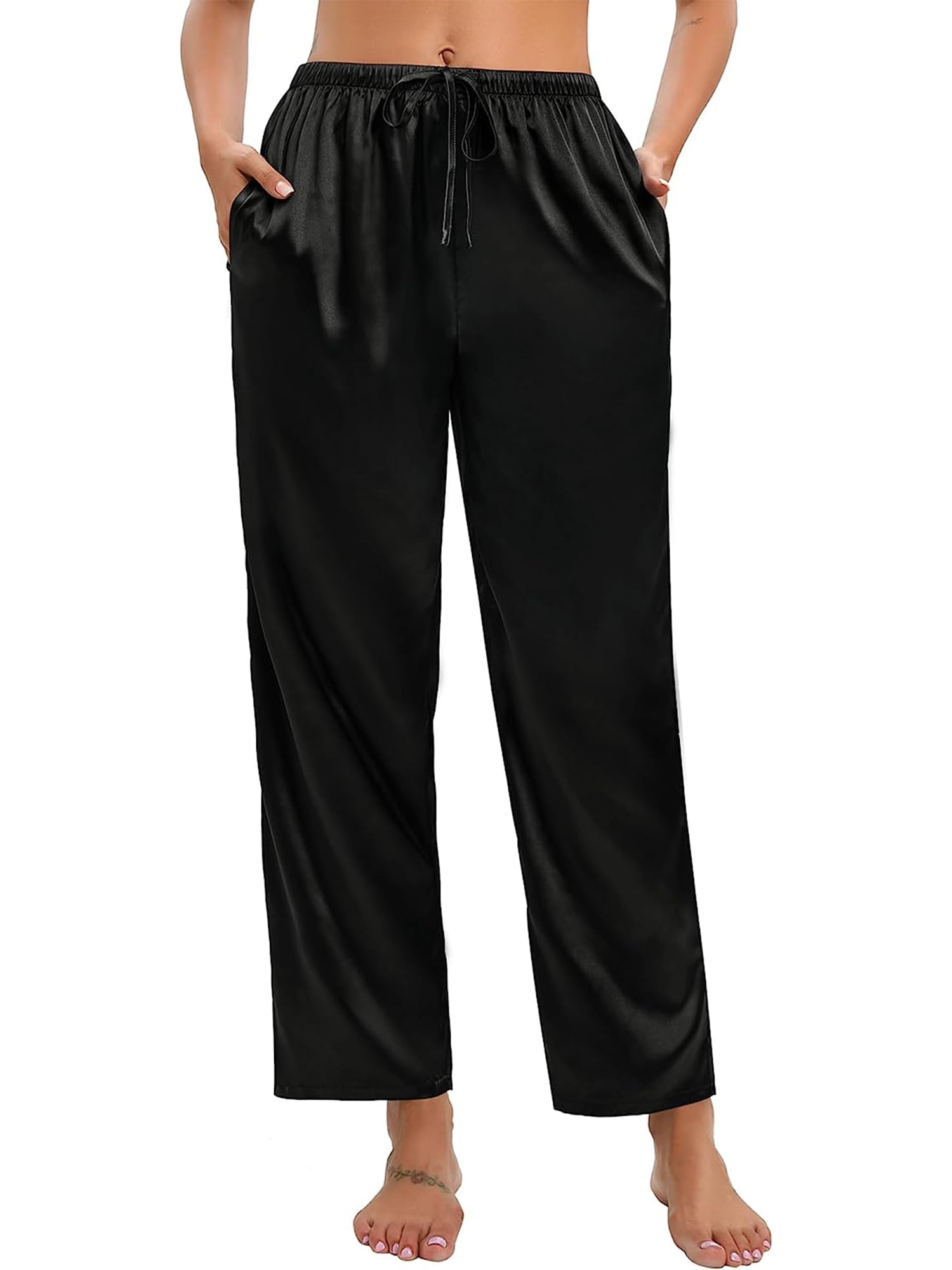 Women's Silk Satin Pajama Pants Soft Long Lounge Pant Drawstring Trousers  Casual Sleepwear Pj Bottoms with Pockets