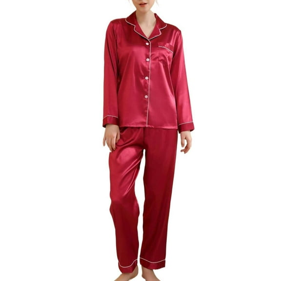 Women's Silk Satin Pajama Set 2Pcs long sleeve Bridal Bridesmaid PJs Sleepwear