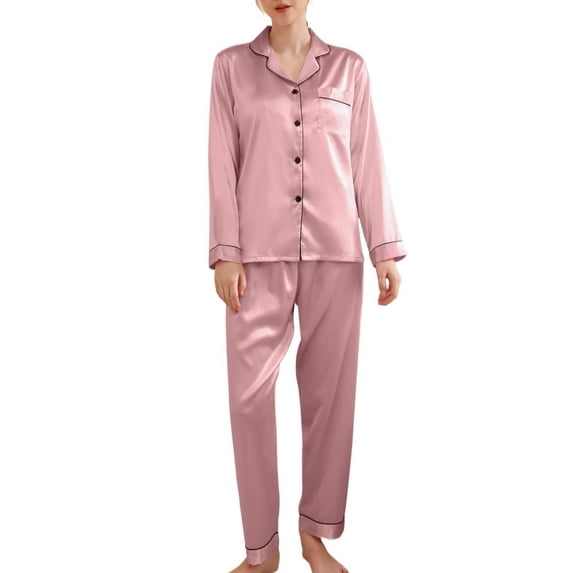 Women's Silk Satin Pajama Set 2Pcs long sleeve Bridal Bridesmaid PJs Sleepwear
