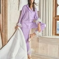 thumbnail image 1 of Women's Silk Satin Pajamas Set 2 PC Womens Valentines Day Pajamas Long Sleeve Button-Down Loungewear Purple Pajamas for Women, 1 of 3
