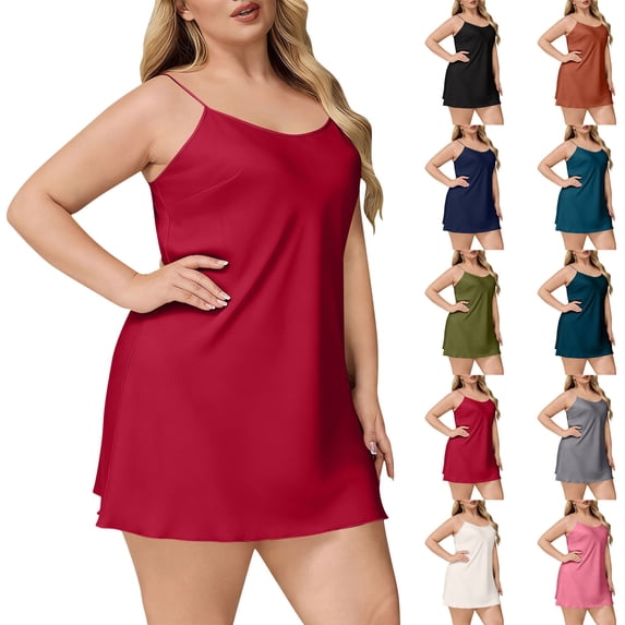 Women's Silk Satin Plus Size Nightgown Full Slip Loose Sleepwear Sleeveless Night Dress Adjustable Spaghetti Strap Negligee White