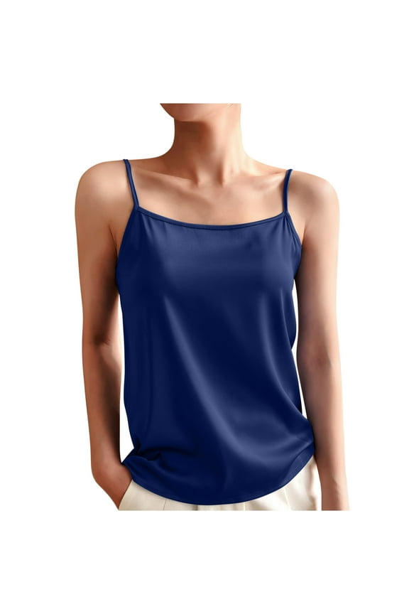 Women's Silk Satin Tank Tops 2026 Square Neck Spaghetti Strap Sleeveless Camisole Summer Basic Solid Camis Blouses
