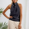 thumbnail image 1 of Women's Silk Satin Tank Tops Halter Draped Front Backless Tops (Black L), 1 of 4