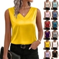 thumbnail image 1 of Women's Silk Satin Tank Tops V Neck Casual Camisoles Sleeveless Business Work Blouses Dressy Summer Shirts,Yellow M, 1 of 8