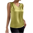 thumbnail image 1 of Women's Silk Satin Tank Tops V Neck Pleated Dressy Casual Sleeveless Blouses Summer Business Work Shirts Solid Color Tanks, 1 of 8