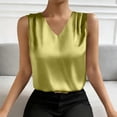 thumbnail image 1 of Women's Silk Satin Tank Tops V Neck Sleeveless Solid Color Tunic Blouse Summer Comfy Casual Business Outfits (XL, Green), 1 of 9