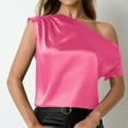 thumbnail image 1 of Women's Silk Satin Tops 2025 Elegant Off The Shoulder Blouse Dressy Solid Short Sleeve Ruched Tunic Shirts, 1 of 4