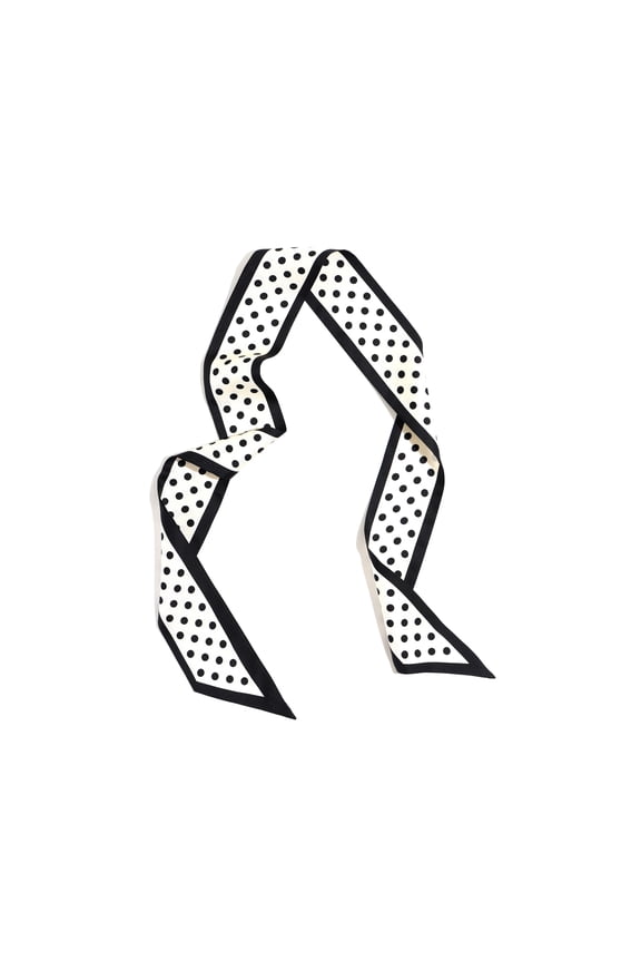 Women's 100% Silk Twill Scarf Ribbon Black White Polka Dot Skinny Scarf Hair Tie Bag Handle 124x7cm 48.5" x 2.7"