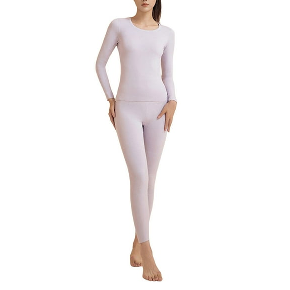 Women's Silk Thermal Underwear Set High Elasticity Seamless Round Neck Top and Pants for Autumn Winter Warmth