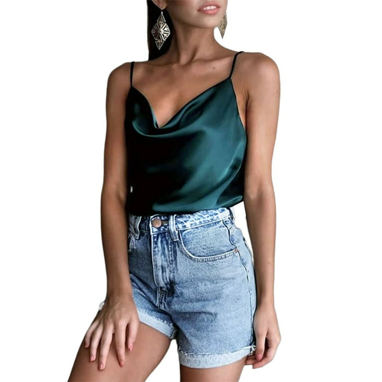 Women's Silk Vest Tank Top Ladies Camisole Silky Loose Camisole Spaghetti  Strap Sleeveless Blouse Tank Shirt with Soft Satin 