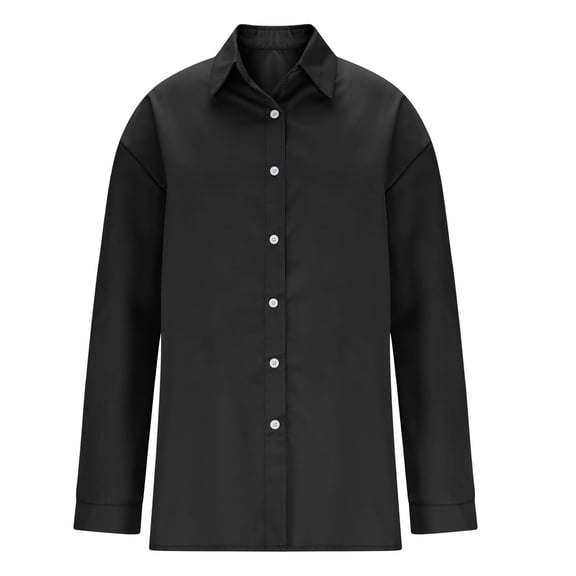 Women's Silky Dressy Shirts Loose Fit Button Down Blouse Business Casual Outfits Long Sleeve Lapel Collared Tops (M, Black)