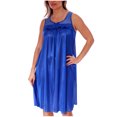 thumbnail image 1 of Women's Silky Feeling Sleeveless Tricot Nightgown with Floral Lace Design, Royal Blue, Size XL, 1 of 5