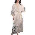 Women's Silky Kimono Robes Floral Printed 3/4 Sleeve Long Satin