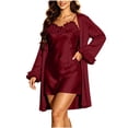 thumbnail image 1 of Women's Silky Satin 2-Piece Pajama Set with Robe - Ruffled Cami Sleepwear and Open Front Cardigan, Elegant Lounge Set for Bridal & Home, 1 of 5