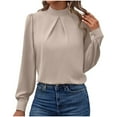 thumbnail image 1 of Women's Silky Satin Long Sleeve Tops High Neck Dress Shirt Business Casual Dressy Blouses Solid Color (L, Beige), 1 of 5