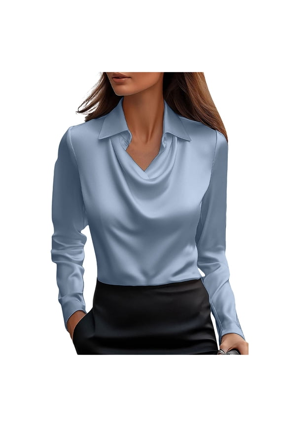 Women's Silky Satin Tops Cowl Neck Long Sleeve Shirts Laple Elegant T-Shirt Dressy Fashion Blouses Slim-Fit Casual Tees Business Work Outfits Office Going Out Tops Spring Tops 2026