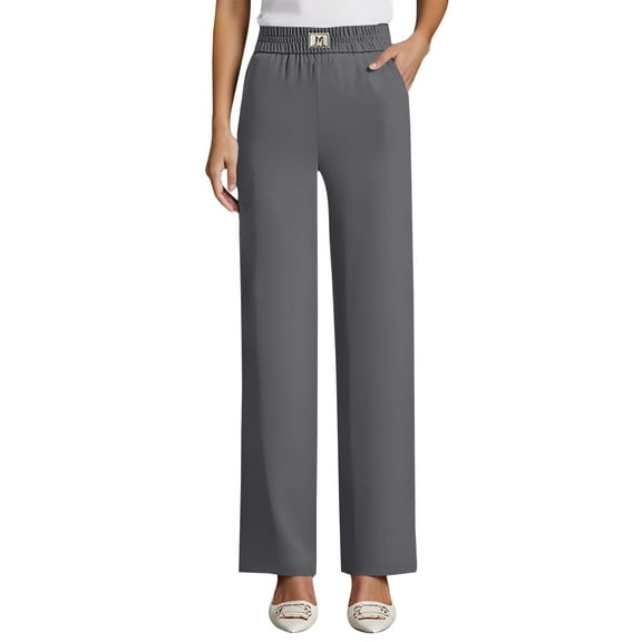 Women's Silky Soft Perfect Drape High Rise Pull-On Stretch Pants for Senior Women Over 50 Dark Gray L