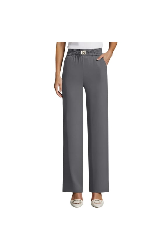 Women's Silky Soft Perfect Drape High Rise Pull-On Stretch Pants for Senior Women Over 50 Dark Gray XL