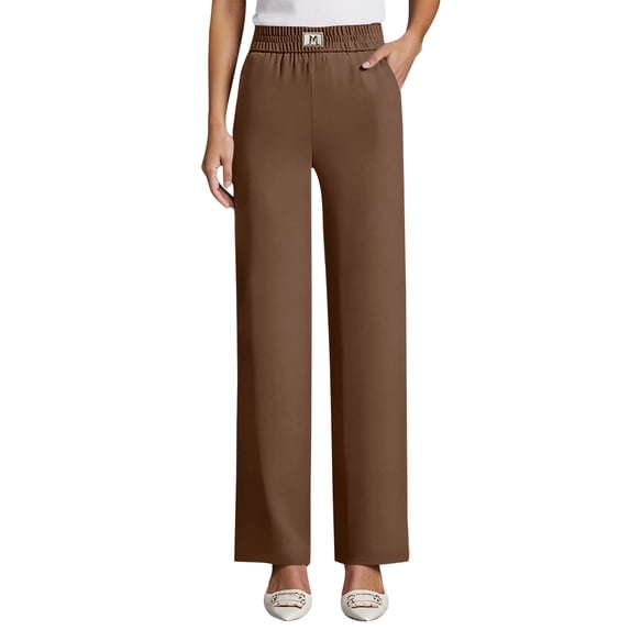 Women's Silky Soft Perfect Drape High Rise Pull-On Stretch Pants for Senior Women Over 50 Light Brown S