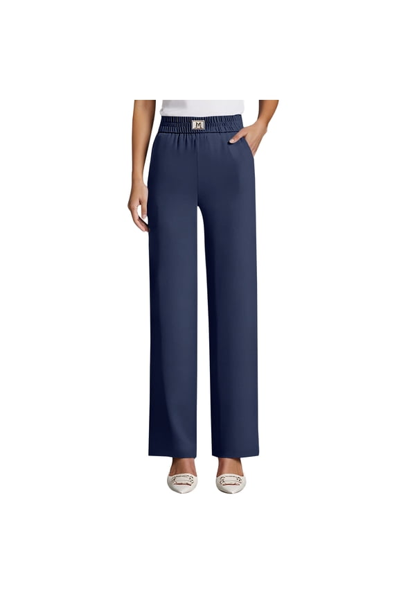 Women's Silky Soft Perfect Drape High Rise Pull-On Stretch Pants for Senior Women Over 50 Navy M