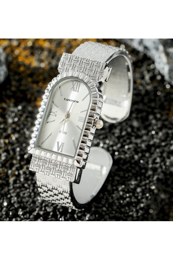 Women’s Silver Bracelet Watch, Rectangular Quartz Watch with Easy Read White Dial