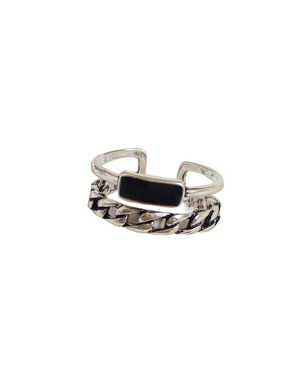Women's Silver Drip Glaze Double Layer Chain Ring: Adjustable Fashion Jewelry