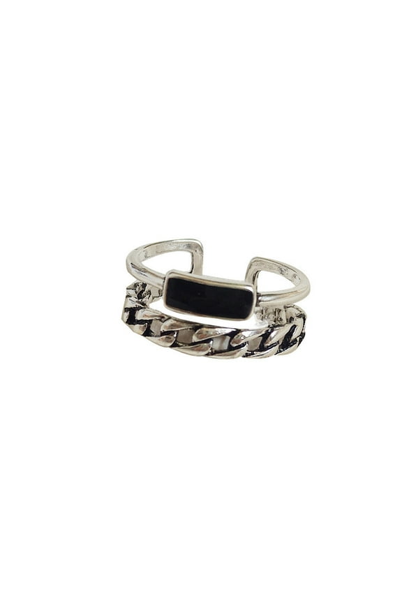 Women's Silver Drip Glaze Double Layer Chain Ring: Adjustable Fashion Jewelry