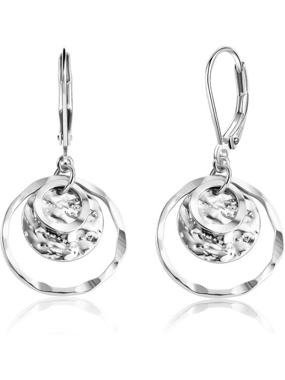 Women's Silver Fine Earrings, 925 Quality Sterling Silver with Lever Back, Lightweight Hanging Disc Design Hoop Earrings, Comes in an Exquisite Black Gift Box[y583]
