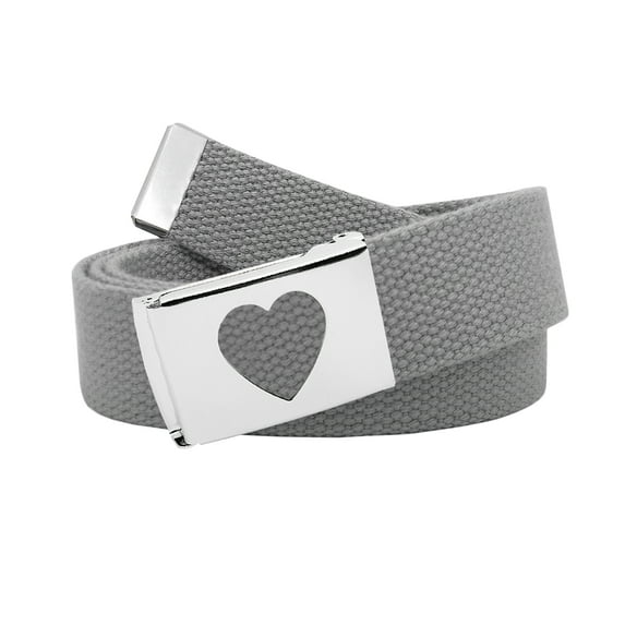 Women's Silver Flip Top Heart Belt Buckle with Canvas Web Belt XXX-Large Gray