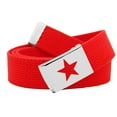 thumbnail image 1 of Women's Silver Flip Top Star Belt Buckle with Canvas Web Belt Large Red, 1 of 3