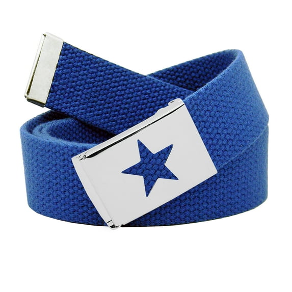 Women's Silver Flip Top Star Belt Buckle with Canvas Web Belt Medium Royal Blue