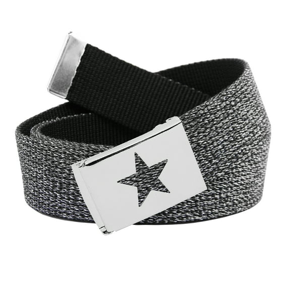 Women's Silver Flip Top Star Belt Buckle with Canvas Web Belt X-Large Glitter Black