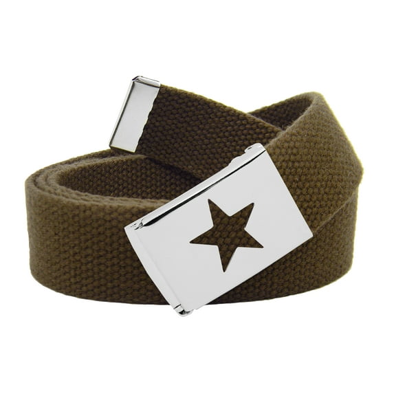 Women's Silver Flip Top Star Belt Buckle with Canvas Web Belt XXX-Large Brown