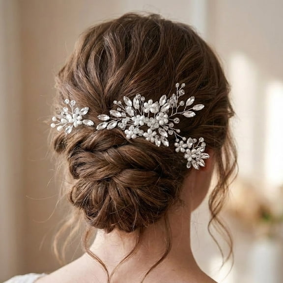 MIALLO Women's Silver Floral Hair Jewelry Set - Sparkling Vine Side Comb and Bobby Pins for Bride, Party, and Special Occasions