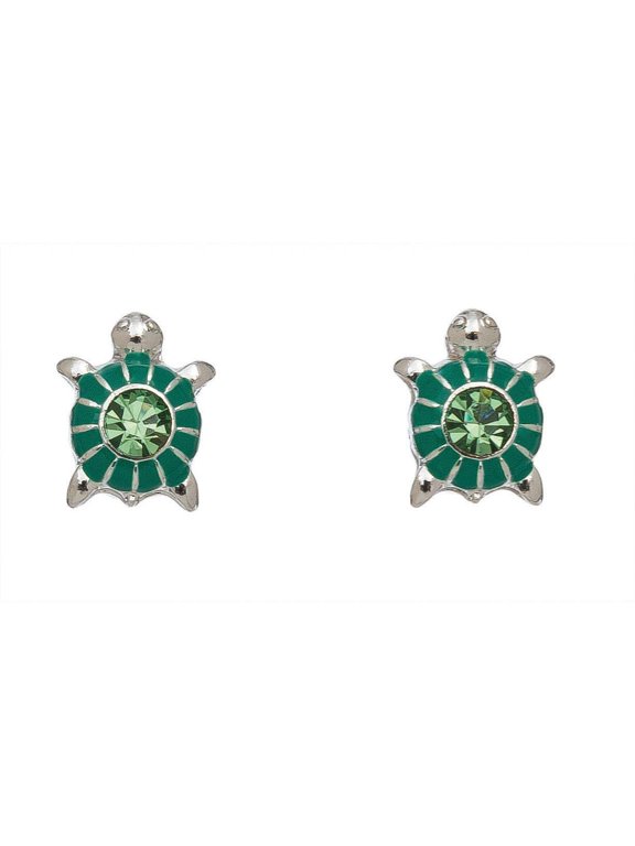 Women's Silver & Green Turtle Ear Sense Earrings by Howard's