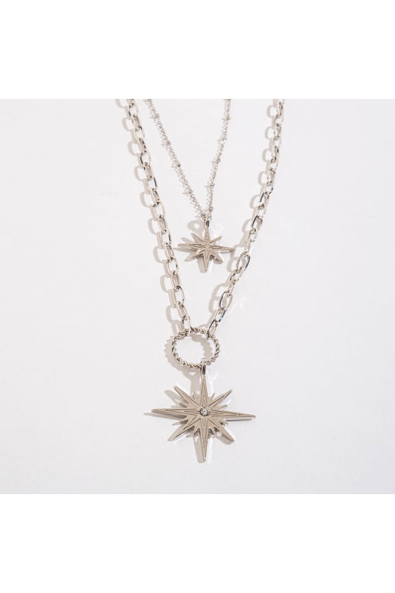Women's Silver Luna Layered Stars Pendant Necklace by Elsie & Zoey